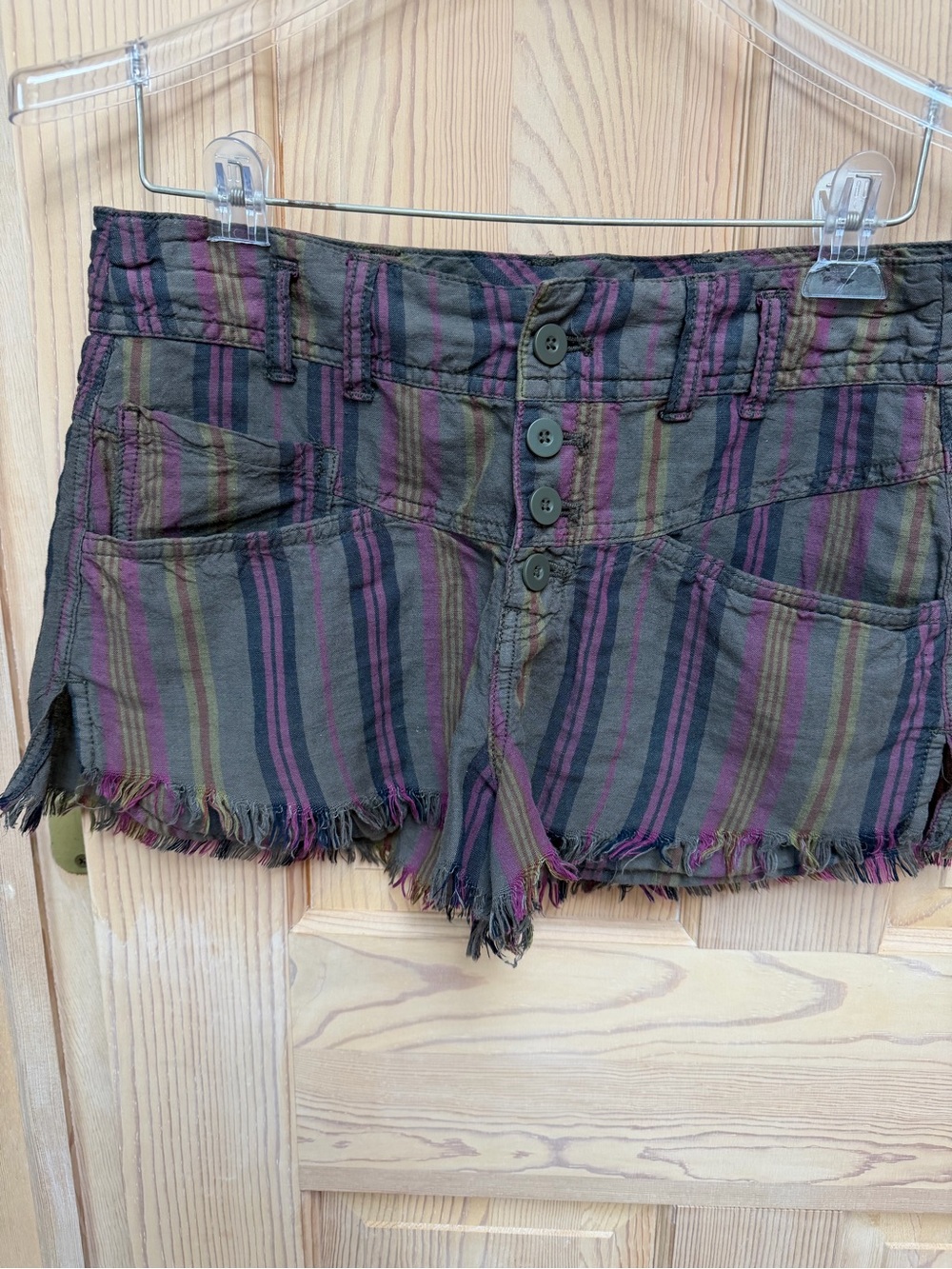 Free People Olive & Purple Striped Button-Front Shorts